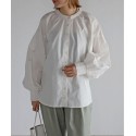 前後2WAYギャザーカフスバンドカラーブラウス