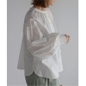 前後2WAYギャザーカフスバンドカラーブラウス