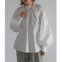 前後2WAYギャザーカフスバンドカラーブラウス