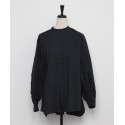 ノーカラーぽわん袖ロングシャツ