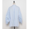 ノーカラーぽわん袖ロングシャツ