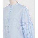 ノーカラーぽわん袖ロングシャツ