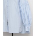 ノーカラーぽわん袖ロングシャツ