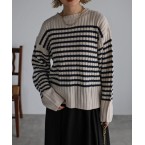 リブ編みボーダーニット...