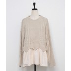 シャツレイヤード風ケーブル編みニットトッ...
